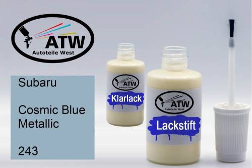 Subaru, Cosmic Blue Metallic, 243: 20ml Lackstift + 20ml Klarlack - Set, von ATW Autoteile West.